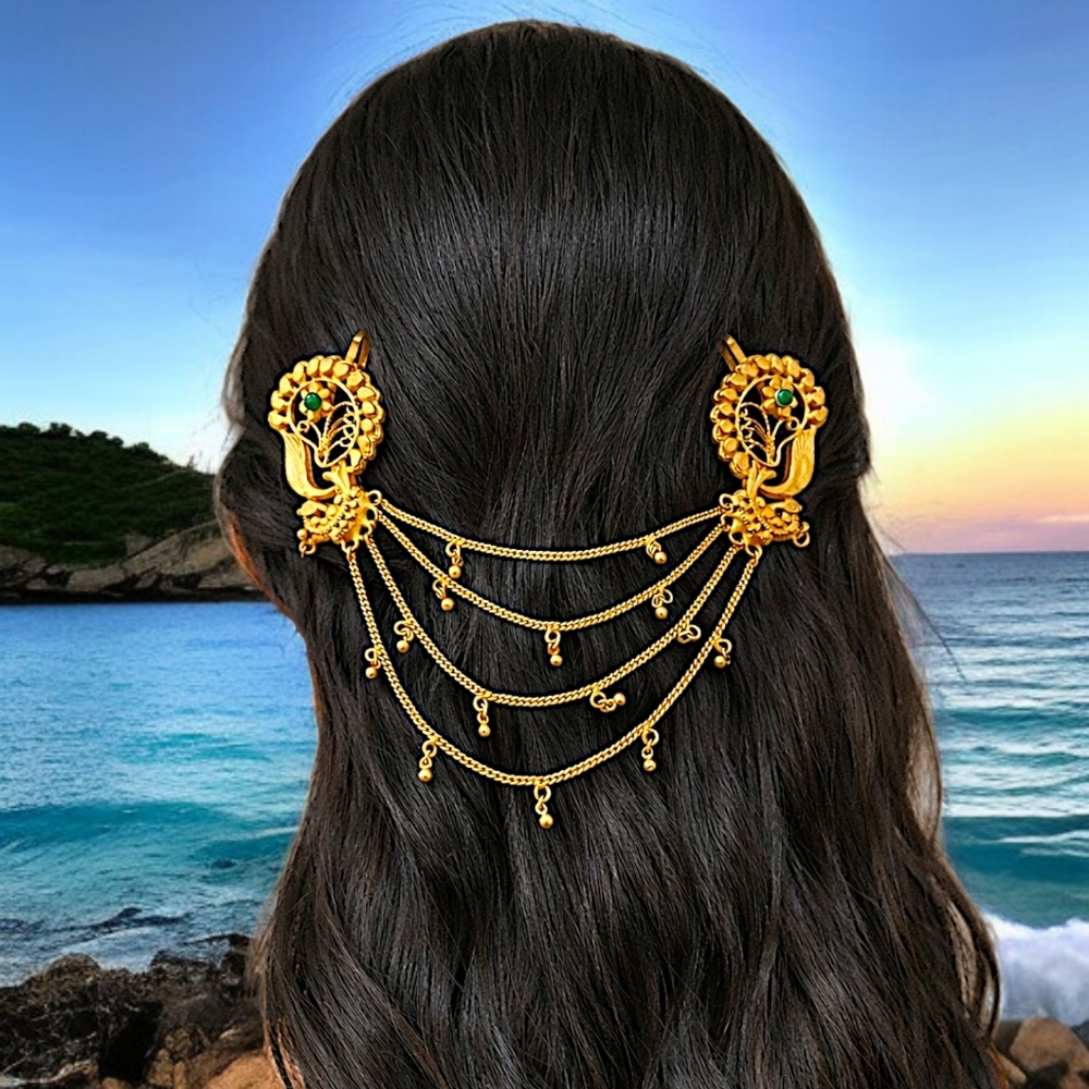 Bollywood Hair Jewelry Bahubali Chains Clips Gold Tone Ornate Bohemian Victorian